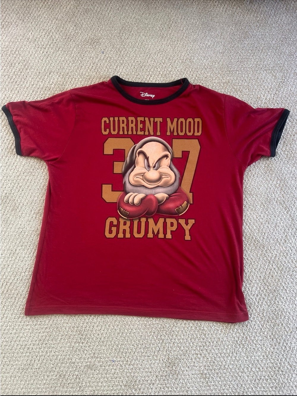 Disney Grumpy Red Graphic Tee with Black Trim